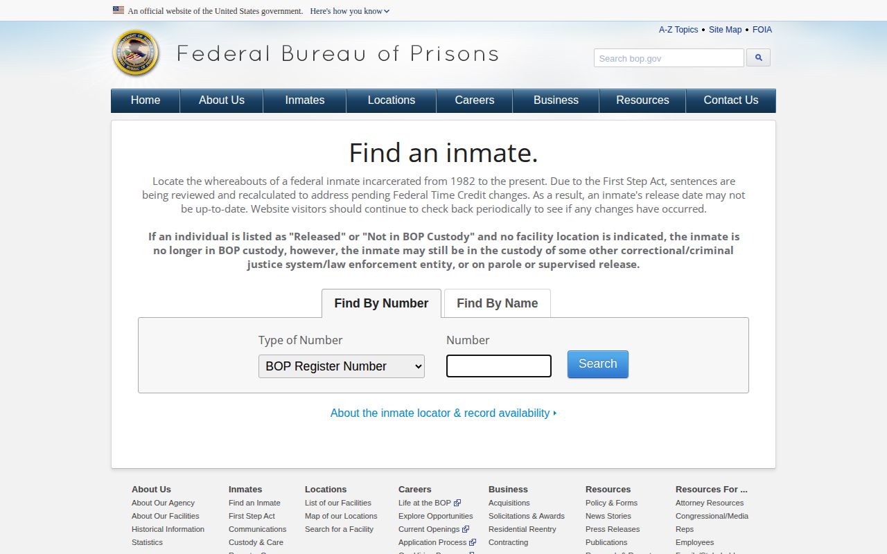 BOP locator fields for a federal release connected to Gladwin County