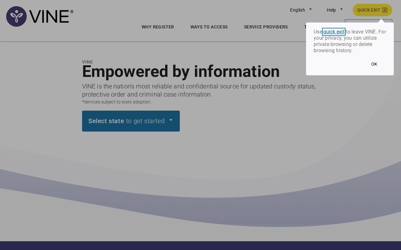 Michigan VINELink agency selection for a Gladwin County inmate release check